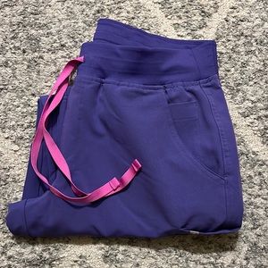 Figs Women's Purple Scrub Pants with Pink Drawstring